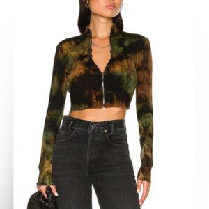 Cotton Citizen Ibiza Tie-Dye Black Green Ribbed Zip-Up Jacket NWT✨XS